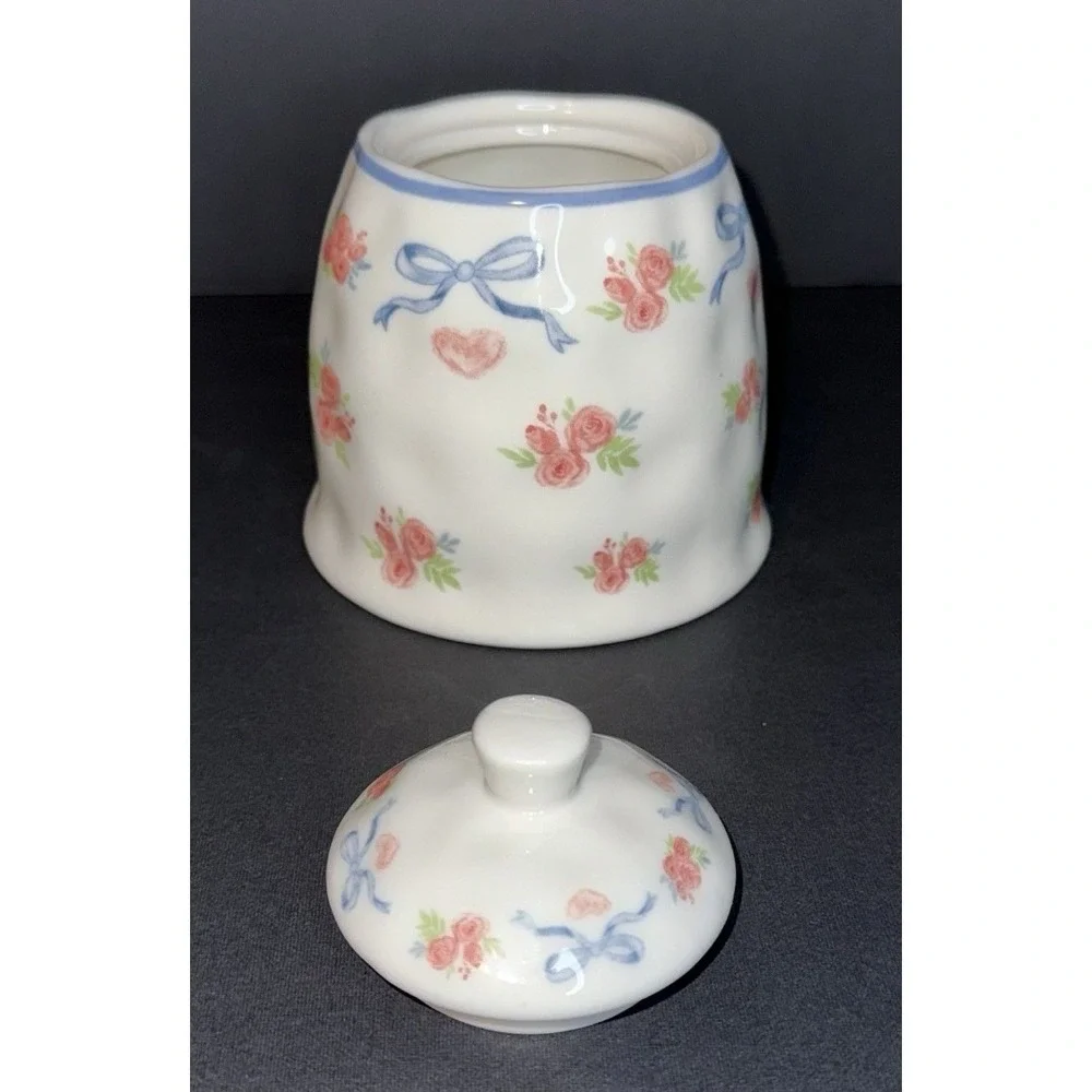 Blue Bows‎ And Pink Roses Teapot And Sugar Pot